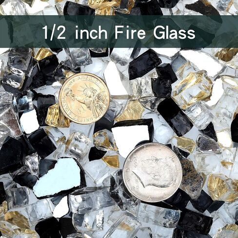 Mr. Fireglass 10 Pounds Blended Fire Glass - 1/4 Inch Mixed Colored High Luster Reflective Tempered Fireglass Rocks for Fireplace Fire Pit Table and Landscaping, Light Green+Onyx Black+Platinum in Saudi Arabia