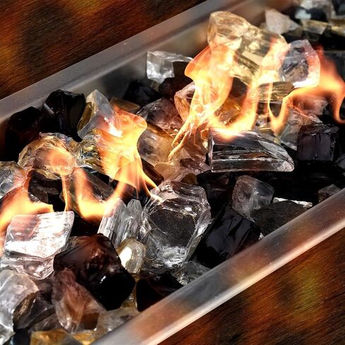 Mr. Fireglass 10 Pounds Blended Fire Glass - 1/4 Inch Mixed Colored High Luster Reflective Tempered Fireglass Rocks for Fireplace Fire Pit Table and Landscaping, Light Green+Onyx Black+Platinum in Saudi Arabia