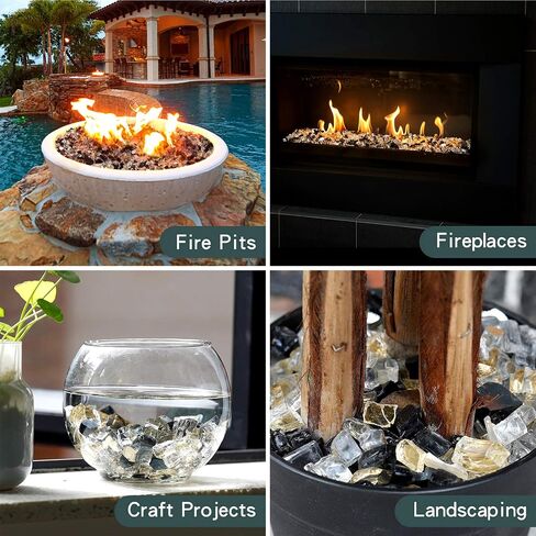 Mr. Fireglass 10 Pounds Blended Fire Glass - 1/4 Inch Mixed Colored High Luster Reflective Tempered Fireglass Rocks for Fireplace Fire Pit Table and Landscaping, Light Green+Onyx Black+Platinum in Saudi Arabia