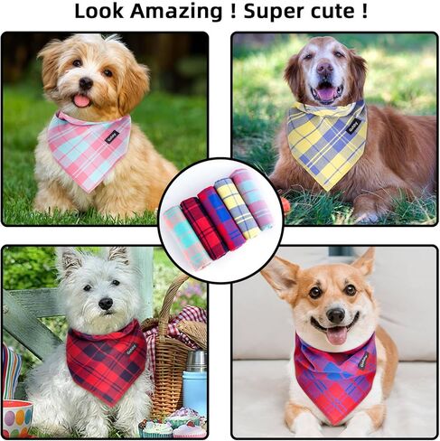 Boy Dog Bandana Large- Blue Black Dog Scarf Buffalo Plaid Printing Adjustable Bib Handkerchief Accessories for Medium Large Dogs (L) in Saudi Arabia