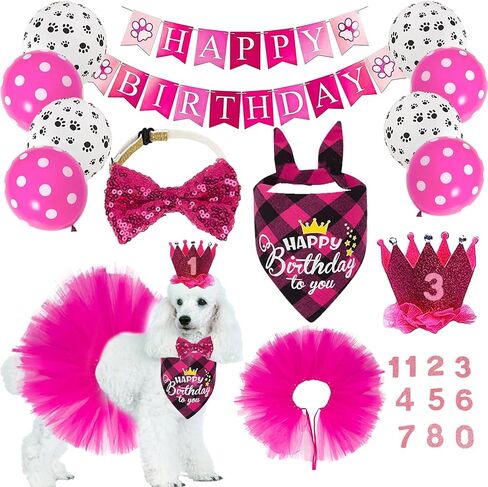Dog Birthday Bandana Hat Girl Dog Birthday Party Supplies Red Bowtie Dog Tutu Skirt for Girl Dog Birthday Decorations in Kuwait