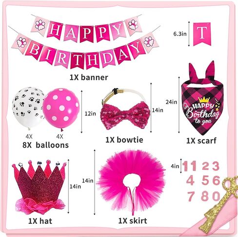 Dog Birthday Bandana Hat Girl Dog Birthday Party Supplies Red Bowtie Dog Tutu Skirt for Girl Dog Birthday Decorations in Kuwait