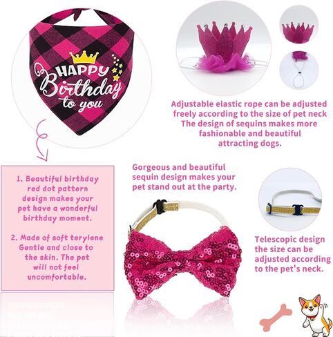 Dog Birthday Bandana Hat Girl Dog Birthday Party Supplies Red Bowtie Dog Tutu Skirt for Girl Dog Birthday Decorations in Kuwait