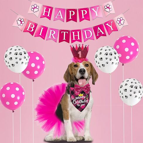 Dog Birthday Bandana Hat Girl Dog Birthday Party Supplies Red Bowtie Dog Tutu Skirt for Girl Dog Birthday Decorations in Kuwait