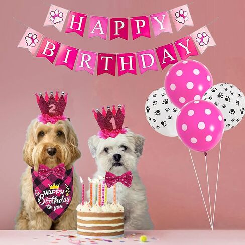 Dog Birthday Bandana Hat Girl Dog Birthday Party Supplies Red Bowtie Dog Tutu Skirt for Girl Dog Birthday Decorations in Kuwait