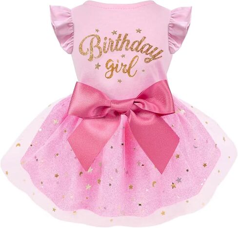 Dog Birthday Dress, Dog Tulle Dress with Big Bowknot Princess Dog Birthday Outfit Girls Doggie Dresses Clothes for Small Dog Cats Pink M in Kuwait