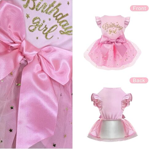 Dog Birthday Dress, Dog Tulle Dress with Big Bowknot Princess Dog Birthday Outfit Girls Doggie Dresses Clothes for Small Dog Cats Pink M in Kuwait
