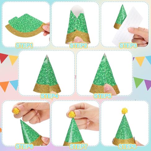 40 Pcs Mini Party Hats with Pompoms, Glitter Stuffed Animals Birthday Party Cone Hat for Stuffed Animals Pets Party(Macaron Glitter,2 x 3 Inch) in Kuwait