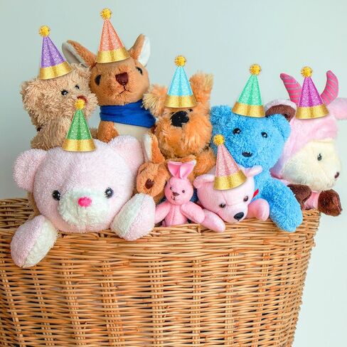 40 Pcs Mini Party Hats with Pompoms, Glitter Stuffed Animals Birthday Party Cone Hat for Stuffed Animals Pets Party(Macaron Glitter,2 x 3 Inch) in Kuwait