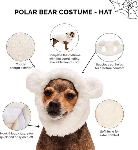 Furhaven XS to SM Dog Hat, Washable & Cozy - Sherpa Flex-Fit Polar Bear Dog Hat Costume - Cream, Extra Small to Small in Saudi Arabia