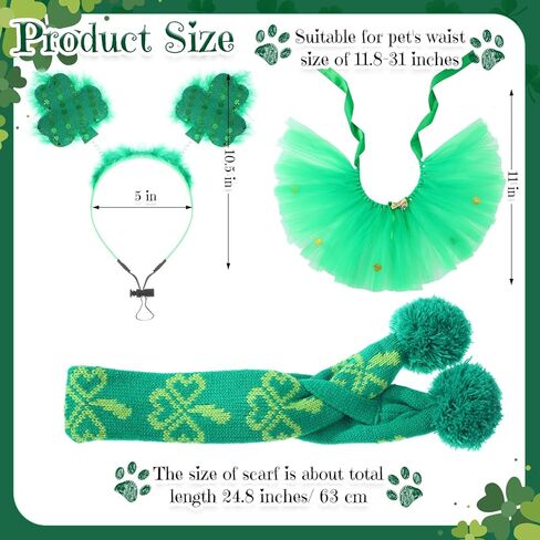 3 Pcs St Patrick's Day Dog Costume Set Including Sequins Shamrock Headband St. Patrick's Day Dog Tutu Dress Cute Pet Tutu Green Irish Pet Scarf for Medium Dogs Holiday Outfit Accessory in Kuwait