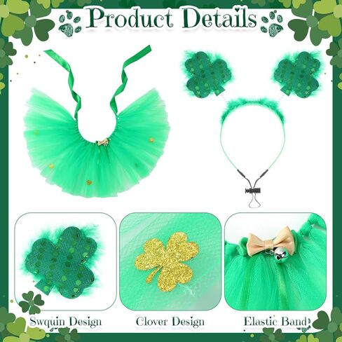3 Pcs St Patrick's Day Dog Costume Set Including Sequins Shamrock Headband St. Patrick's Day Dog Tutu Dress Cute Pet Tutu Green Irish Pet Scarf for Medium Dogs Holiday Outfit Accessory in Kuwait