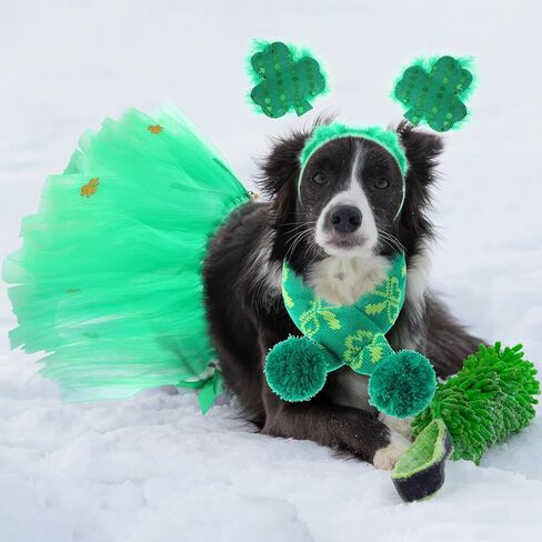 3 Pcs St Patrick's Day Dog Costume Set Including Sequins Shamrock Headband St. Patrick's Day Dog Tutu Dress Cute Pet Tutu Green Irish Pet Scarf for Medium Dogs Holiday Outfit Accessory in Kuwait