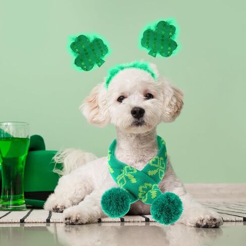 3 Pcs St Patrick's Day Dog Costume Set Including Sequins Shamrock Headband St. Patrick's Day Dog Tutu Dress Cute Pet Tutu Green Irish Pet Scarf for Medium Dogs Holiday Outfit Accessory in Kuwait