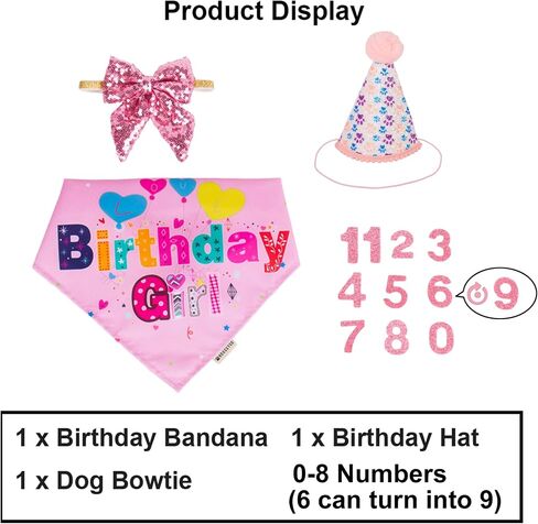 ADOGGYGO Dog Birthday Hat, Pink Birthday Girl Bandana Set, Small in Kuwait
