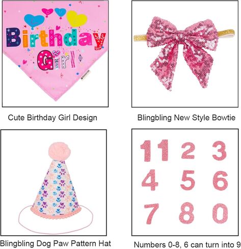 ADOGGYGO Dog Birthday Hat, Pink Birthday Girl Bandana Set, Small in Kuwait
