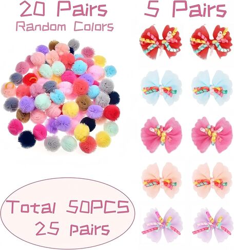 yxiang 100pcs إكسسوارات Pet Pet Pet - أقواس الشعر البولكا الأصلية مع أشرطة مطاطية للكلاب الصغيرة والجرو مثل يوركيس - 50 زوجًا in Kuwait