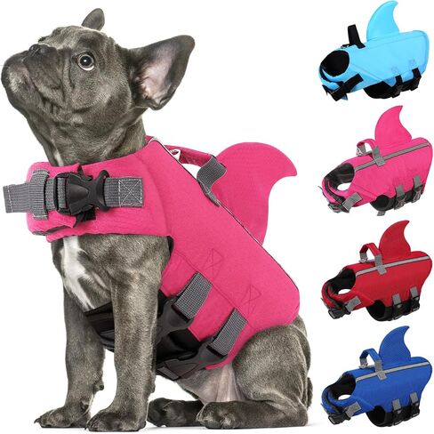 SUNFURA Dog Life Jacket Shark Life Vest for Dogs, Adjustable Swmming Vest with High Buoyancy, Safety Lifesaver with Rescue Handle for French Bulldog Small Medium Breeds, USA Flag M in Saudi Arabia