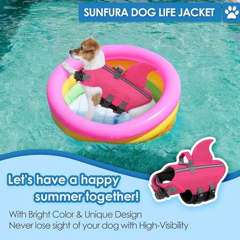 SUNFURA Dog Life Jacket Shark Life Vest for Dogs, Adjustable Swmming Vest with High Buoyancy, Safety Lifesaver with Rescue Handle for French Bulldog Small Medium Breeds, USA Flag M in Saudi Arabia