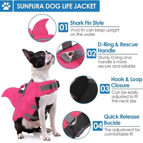 SUNFURA Dog Life Jacket Shark Life Vest for Dogs, Adjustable Swmming Vest with High Buoyancy, Safety Lifesaver with Rescue Handle for French Bulldog Small Medium Breeds, USA Flag M in Saudi Arabia