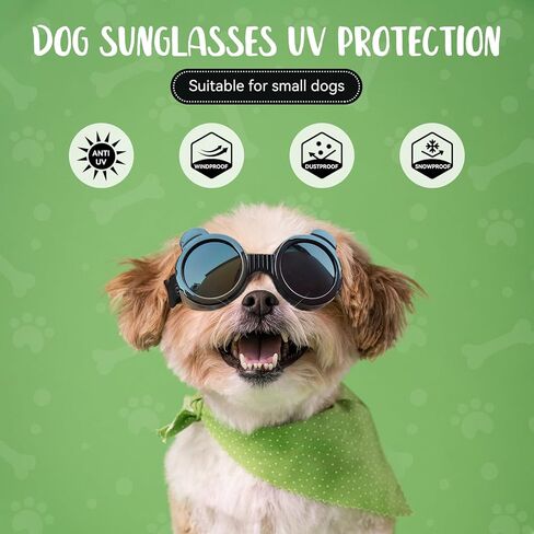 Enjoying Dog Goggles Small Breed, UV Protection Sunglasses for Dogs Small Breed, Windproof Driving Doggy Goggles, Snow Day Dog Eye Protection, Anti-Fog Dustproof, Adjustable Straps, Black in Kuwait