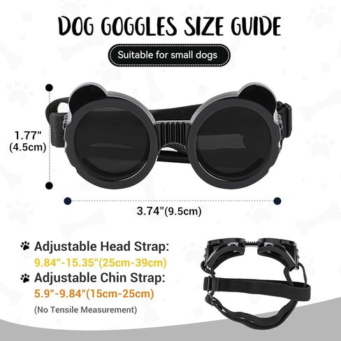 Enjoying Dog Goggles Small Breed, UV Protection Sunglasses for Dogs Small Breed, Windproof Driving Doggy Goggles, Snow Day Dog Eye Protection, Anti-Fog Dustproof, Adjustable Straps, Black in Kuwait