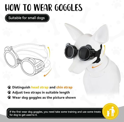 Enjoying Dog Goggles Small Breed, UV Protection Sunglasses for Dogs Small Breed, Windproof Driving Doggy Goggles, Snow Day Dog Eye Protection, Anti-Fog Dustproof, Adjustable Straps, Black in Kuwait