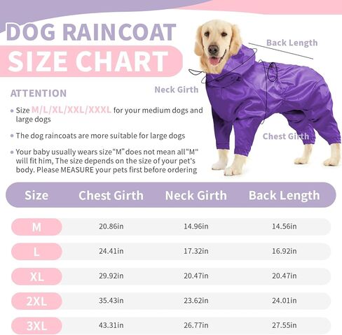 BRKURLEG Dog Raincoat, 4 Legs Dog Rain Jacket, Pet Waterproof Rainproof Jacket with Leash Hole Reflective Pet Poncho for Medium Dogs Large Dog Boy Girl, Lightweight Waterproof Jacket, Pink M in Kuwait