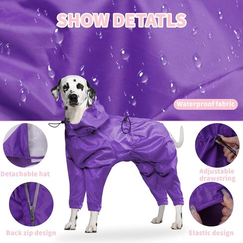 BRKURLEG Dog Raincoat, 4 Legs Dog Rain Jacket, Pet Waterproof Rainproof Jacket with Leash Hole Reflective Pet Poncho for Medium Dogs Large Dog Boy Girl, Lightweight Waterproof Jacket, Pink M in Kuwait