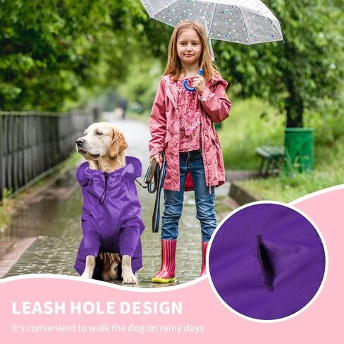 BRKURLEG Dog Raincoat, 4 Legs Dog Rain Jacket, Pet Waterproof Rainproof Jacket with Leash Hole Reflective Pet Poncho for Medium Dogs Large Dog Boy Girl, Lightweight Waterproof Jacket, Pink M in Kuwait