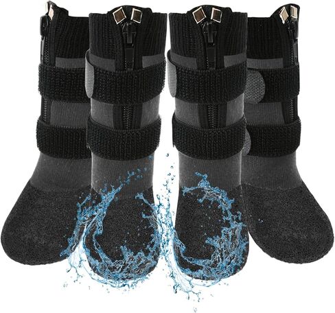 Waterproof Grip Dog Shoes,Anti-Slip Dog Socks Boots,Zipper Dogs Booties Paw Protectors for Hardwood Floor,Indoor and Outdoor for Small Medium Large Dogs Black XXL in Saudi Arabia