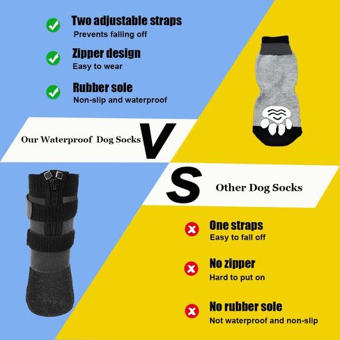 Waterproof Grip Dog Shoes,Anti-Slip Dog Socks Boots,Zipper Dogs Booties Paw Protectors for Hardwood Floor,Indoor and Outdoor for Small Medium Large Dogs Black XXL in Saudi Arabia