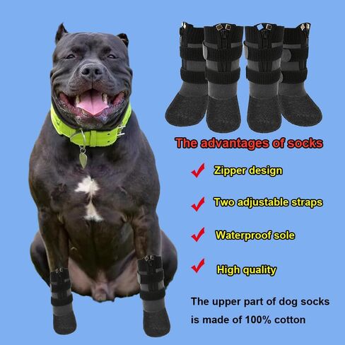 Waterproof Grip Dog Shoes,Anti-Slip Dog Socks Boots,Zipper Dogs Booties Paw Protectors for Hardwood Floor,Indoor and Outdoor for Small Medium Large Dogs Black XXL in Saudi Arabia