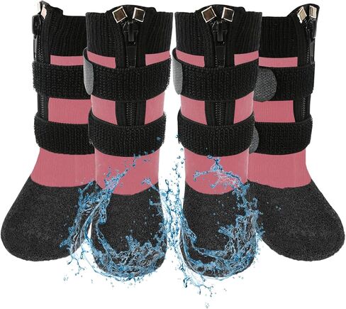 Waterproof Grip Dog Shoes,Anti-Slip Dog Socks Boots,Zipper Dogs Booties Paw Protectors for Hardwood Floor,Indoor and Outdoor for Small Medium Large Dogs Black XXL in Saudi Arabia