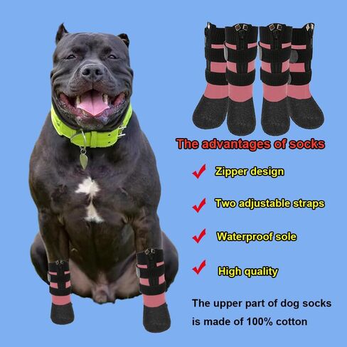 Waterproof Grip Dog Shoes,Anti-Slip Dog Socks Boots,Zipper Dogs Booties Paw Protectors for Hardwood Floor,Indoor and Outdoor for Small Medium Large Dogs Black XXL in Saudi Arabia