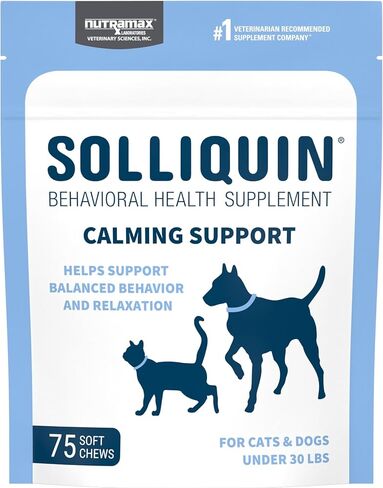 Nutramax Solliquin Calming Behavioral Health Supplement for Small to Medium Dogs and Cats - With L-Theanine, Magnolia / Phellodendron, and Whey Protein Concentrate, 75 Soft Chews in Saudi Arabia