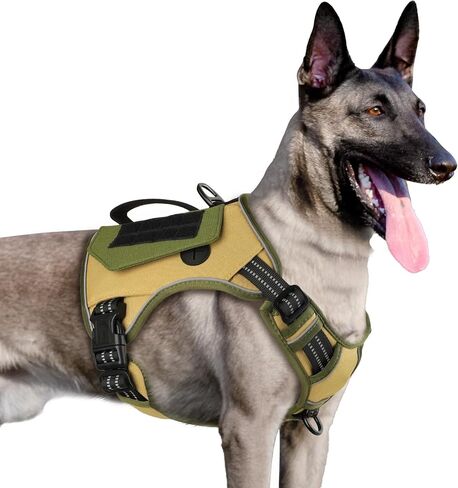 WINGOIN Tactical Dog Harness for Large Dogs, Heavy Duty No Pull Dog Harness with Handle, Adjustable Reflective Military K9 German Shepherd Big Size Dog Vest for Training, Walking, Hiking, Green (L) in Kuwait