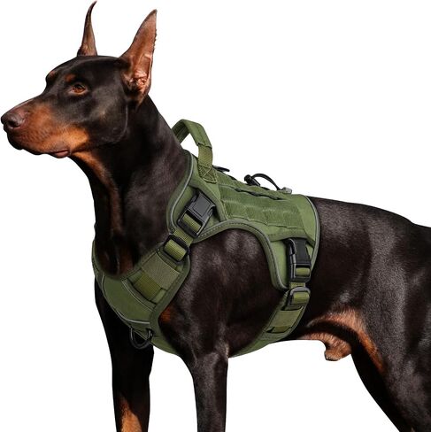 WINGOIN Tactical Dog Harness for Large Dogs, Heavy Duty No Pull Dog Harness with Handle, Adjustable Reflective Military K9 German Shepherd Big Size Dog Vest for Training, Walking, Hiking, Green (L) in Kuwait