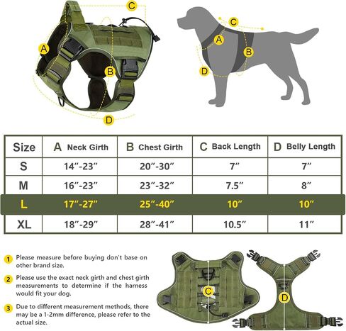 WINGOIN Tactical Dog Harness for Large Dogs, Heavy Duty No Pull Dog Harness with Handle, Adjustable Reflective Military K9 German Shepherd Big Size Dog Vest for Training, Walking, Hiking, Green (L) in Kuwait