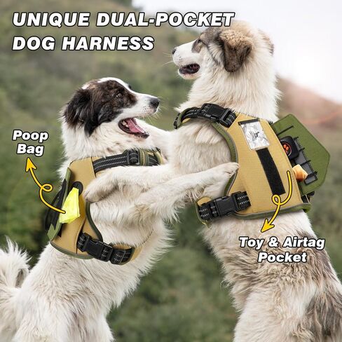 WINGOIN Tactical Dog Harness for Large Dogs, Heavy Duty No Pull Dog Harness with Handle, Adjustable Reflective Military K9 German Shepherd Big Size Dog Vest for Training, Walking, Hiking, Green (L) in Kuwait