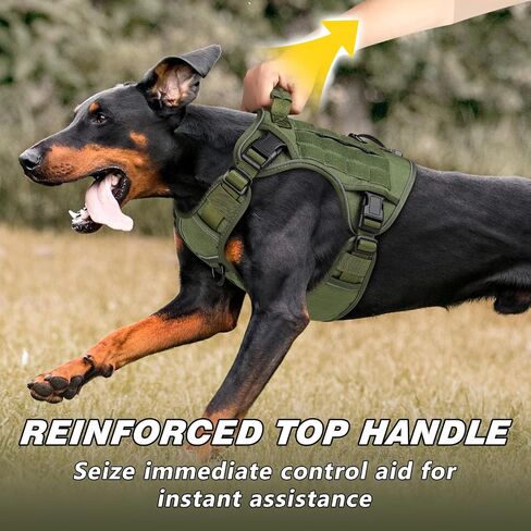 WINGOIN Tactical Dog Harness for Large Dogs, Heavy Duty No Pull Dog Harness with Handle, Adjustable Reflective Military K9 German Shepherd Big Size Dog Vest for Training, Walking, Hiking, Green (L) in Kuwait