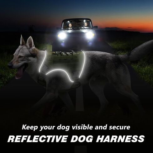 WINGOIN Tactical Dog Harness for Large Dogs, Heavy Duty No Pull Dog Harness with Handle, Adjustable Reflective Military K9 German Shepherd Big Size Dog Vest for Training, Walking, Hiking, Green (L) in Kuwait