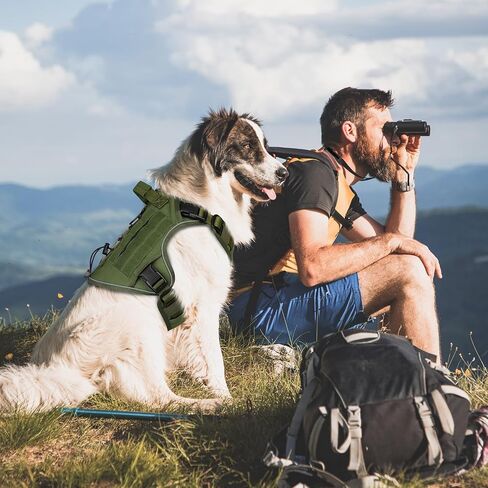WINGOIN Tactical Dog Harness for Large Dogs, Heavy Duty No Pull Dog Harness with Handle, Adjustable Reflective Military K9 German Shepherd Big Size Dog Vest for Training, Walking, Hiking, Green (L) in Kuwait