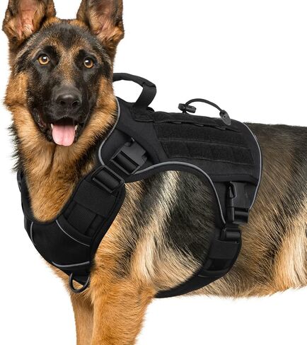 WINGOIN Tactical Dog Harness for Large Dogs, Heavy Duty No Pull Dog Harness with Handle, Adjustable Reflective Military K9 German Shepherd Big Size Dog Vest for Training, Walking, Hiking, Green (L) in Kuwait