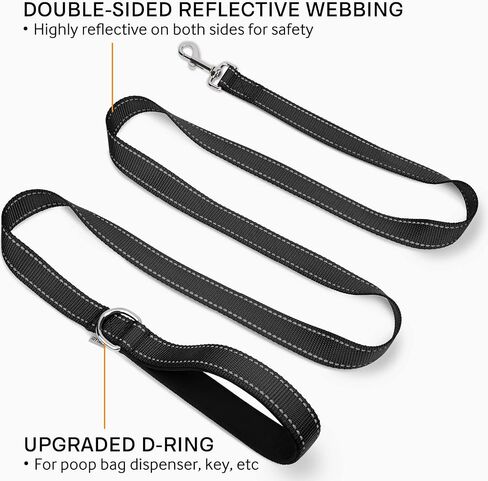 Joytale Double-Sided Reflective Dog Leash, 6 FT/5 FT/4 FT, Padded Handle Nylon Heavy Duty Leashes for Medium & Large Dogs Walking, Black, 6FT in Saudi Arabia