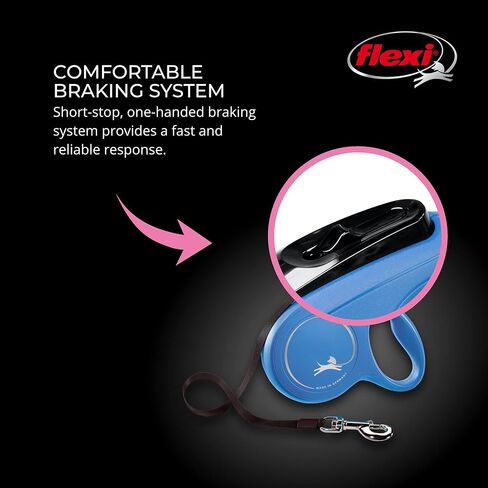 FLEXI New Classic Tape Retractable Dog Leash for Large Dogs Upto 110 lbs. – 26 ft., Black | Tangle Free Pet Walking Leash with One-Handed Brake, Pause, Lock|German Quality Product in Saudi Arabia
