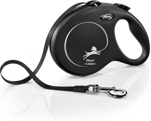 FLEXI New Classic Tape Retractable Dog Leash for Large Dogs Upto 110 lbs. – 26 ft., Black | Tangle Free Pet Walking Leash with One-Handed Brake, Pause, Lock|German Quality Product in Saudi Arabia
