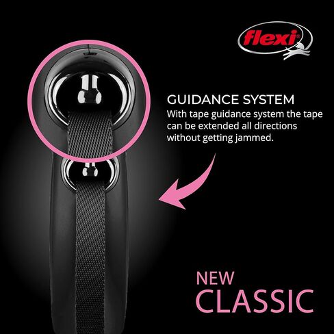 FLEXI New Classic Tape Retractable Dog Leash for Large Dogs Upto 110 lbs. – 26 ft., Black | Tangle Free Pet Walking Leash with One-Handed Brake, Pause, Lock|German Quality Product in Saudi Arabia