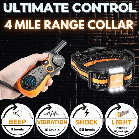 Dog Shock Collar with Remote, Unmatched 4-Mile Range, Night-Light Mode, Training Guide Included, 124 Training Levels & 4 Modes, Beep Vibration Shock, Waterproof Rechargeable, Fits All Dogs (Green) in Kuwait