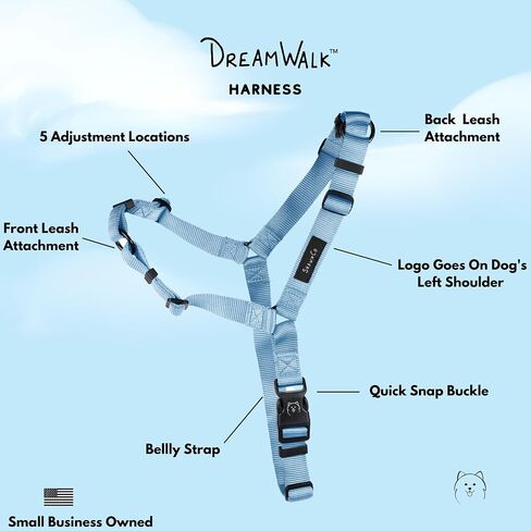 ShawnCo Dream Walk No-Pull Dog Harness- Adjustable, Comfortable, Easy to Use Pet Halter to Help Stop Pulling for Small, Medium and Large Dogs (ICY Lilac, M) in Kuwait